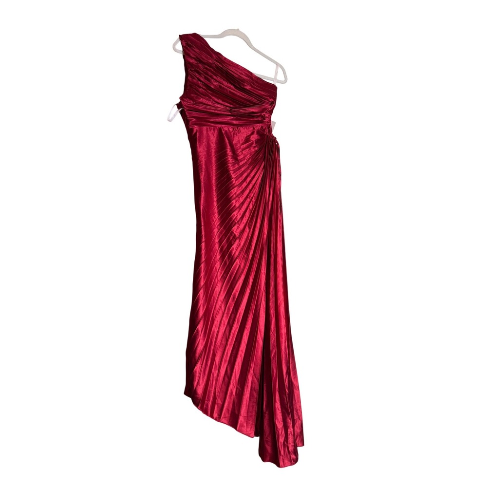 Wear Your Love Red Metallic Pleated One Shoulder Formal‎ Evening Gown Dress 8